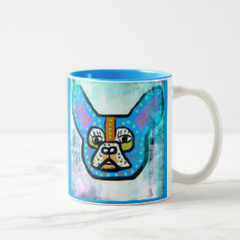 Blaue Frenchie Kaffee-Tasse Zweifarbige Tasse