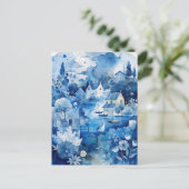 Blaue friedliche Küsten-Strandhäuschen Postkarte (Stehend Vorderseite)