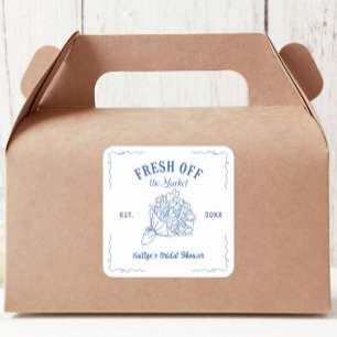 Blaue Frisch auf dem Markt Brautparty Quadratischer Aufkleber