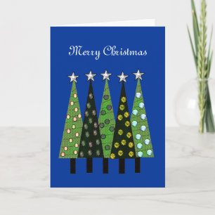 Blaue fröhliche Weihnachtsbaum-Karte Feiertagskarte