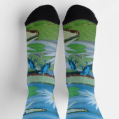 Blaue Frösche auf Lotus-Blume, Crew Socken (Oben)