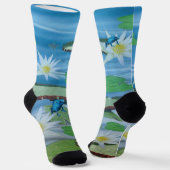 Blaue Frösche auf Lotus-Blume, Crew Socken (Gewinkelt)