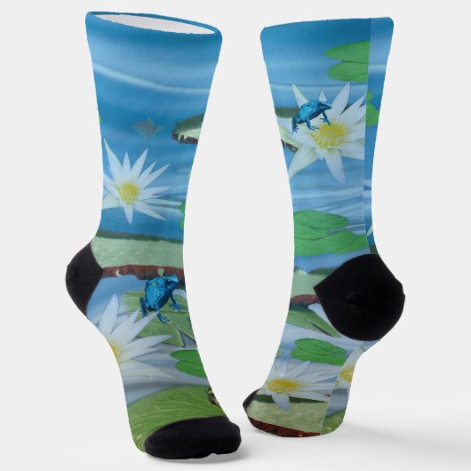Blaue Frösche auf Lotus-Blume, Crew Socken (Gewinkelt)