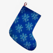 Blaue frostige Schneeflocken Großer Weihnachtsstrumpf (Vorderansicht (hängend))