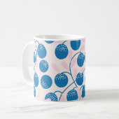 Blaue Früchte, rosa Blätter, nahtloses Design. Kaffeetasse (Vorderseite Links)