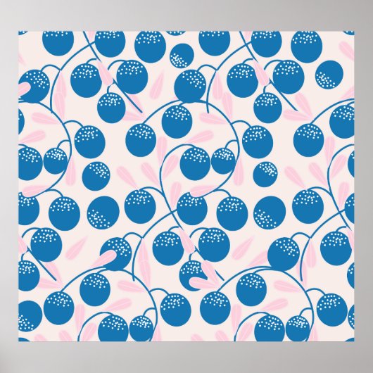 Blaue Früchte, rosa Blätter, nahtloses Design. Poster (Vorne)