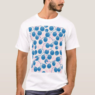 Blaue Früchte, rosa Blätter, nahtloses Design. T-Shirt
