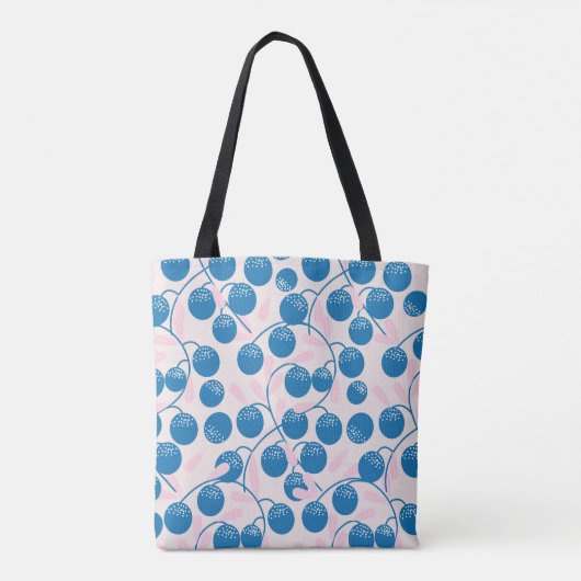 Blaue Früchte, rosa Blätter, nahtloses Design. Tasche (Rückseite)