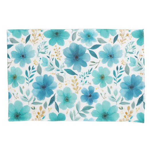 Blaue Frühlingsblumen Blühen Wasserfarbe Botanisch Kissenbezug (Vorderseite)