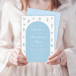 Blaue Frühlingsblumen Boho Bogen Baby Junge Shower Einladung