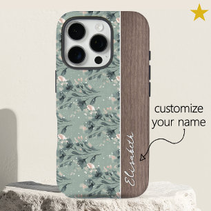 Blaue Frühlingsblumen Holz Custom Name Vintage iPhone 16 Pro Hülle