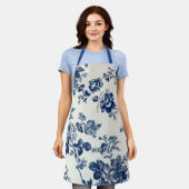 Blaue Frühlingsblumen-Küchenschürze mit individuel Schürze (Getragen)