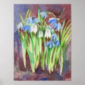 Blaue Frühlingsblumenmalerei des sibirischen Blaus Poster (Vorne)