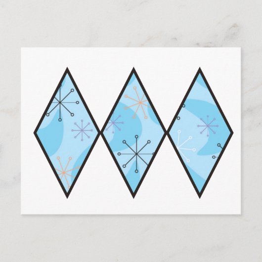 Blaue Fünfziger-Diamanten Postkarte (Vorderseite)