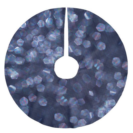 Blaue Funkelnde Bokeh-Lichter Polyester Weihnachtsbaumdecke (Vorderseite)