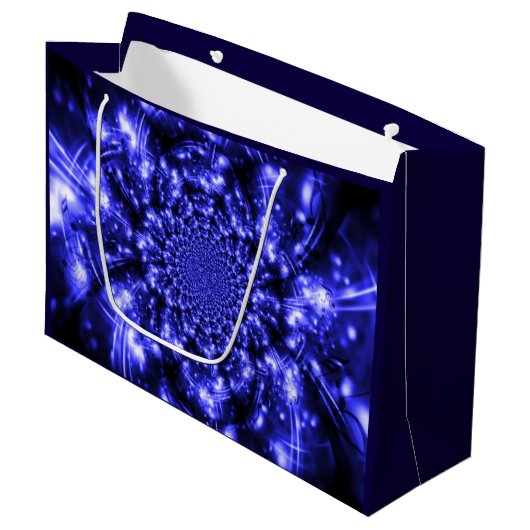 Blaue funkelnde Lichter Große Geschenktüte (Vorderseite Schrägansicht)