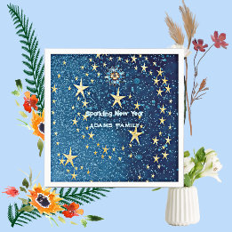 Blaue funkelnde Neujahrs-Glitzersterne Florale Par Serviette
