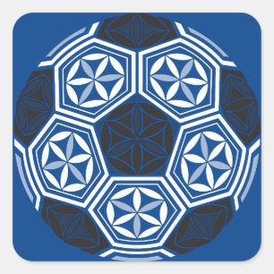 Blaue Fußball-Geometrie Quadratischer Aufkleber