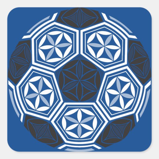 Blaue Fußball-Geometrie Quadratischer Aufkleber (Vorderseite)