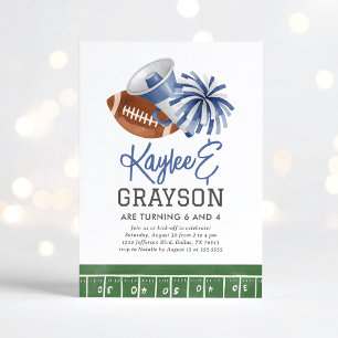 Blaue Fußball und Cheerleader Einladung