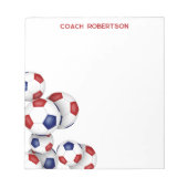 Blaue Fußballbälle Akzent individuelle Name Notizblock (Vorderseite)