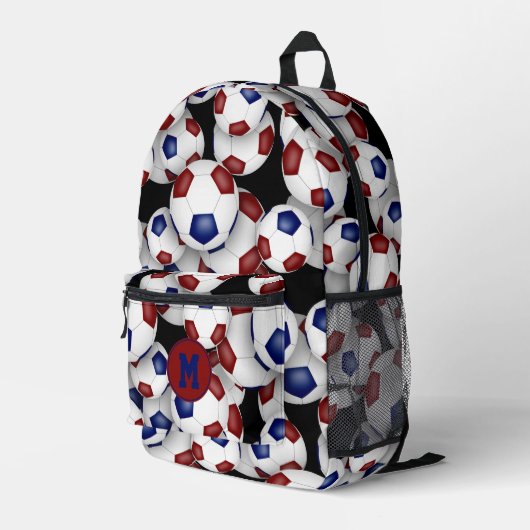 Blaue Fußballbälle mit Monogramm Bedruckter Rucksack (Rückseitige Ecke Rechts)