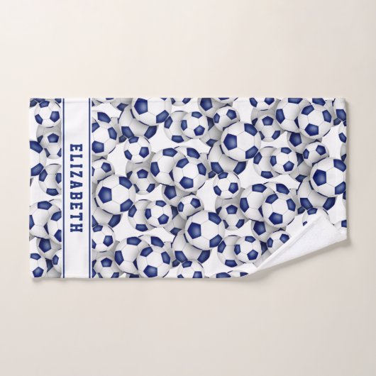 Blaue Fußballbälle Muster Sportler oder Trainer Badhandtuch Set (Handtuch)