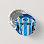 Blaue Fußballtrikot-Geburtstagsbutton Button (Vorne & Hinten)