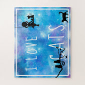 Blaue Galaxie Mädchen und Katzen Puzzle (Vertikal)