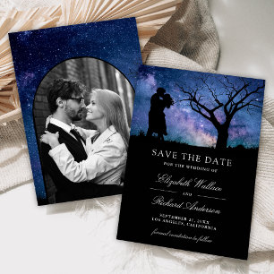 Blaue Galaxie Romantisches Paar Foto Hochzeit Save The Date