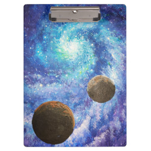Blaue Galaxie und Planeten Klemmbrett