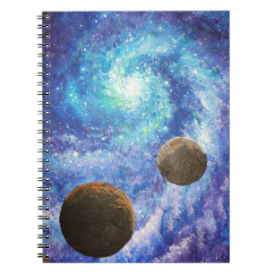 Blaue Galaxie und Planeten Notizblock