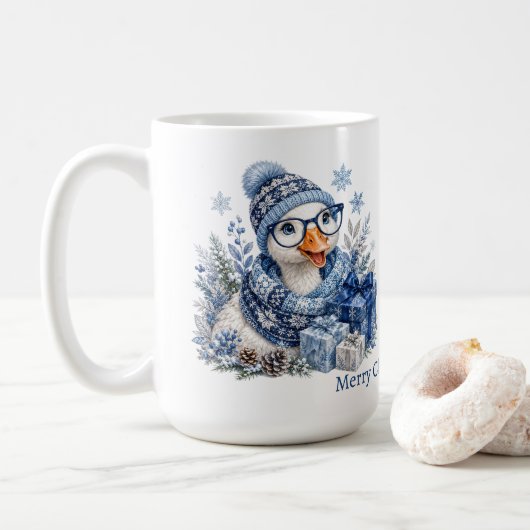 Blaue Gans Winter Chanukka Weihnachtsgeschenk  Kaffeetasse (Mit Donut)