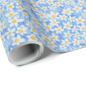 Blaue Gänseblümchen-Blumenmuster Geschenkpapier (Rolleneckpunkt)