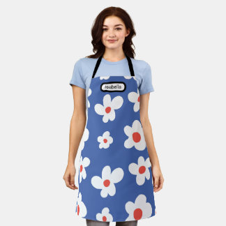 Blaue Gänseblümchen-Blumenmuster-Schriftzug-Kunst Schürze