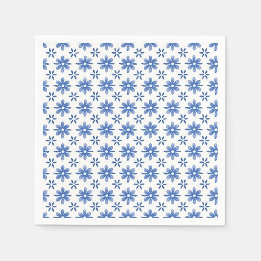 Blaue Gänseblümchen-Garten-Muster-Papier-Serviette Serviette (Vorderseite)