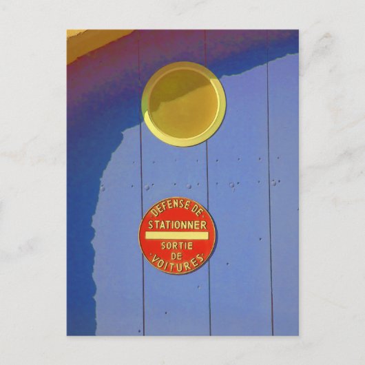Blaue Garage Tür in Frankreich kein Parkzeichen Postkarte (Vorderseite)