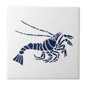 Blaue Garnele auf weißer Keramik-Fliese Fliese