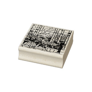 Blaue Garten-Buntglas Gummistempel