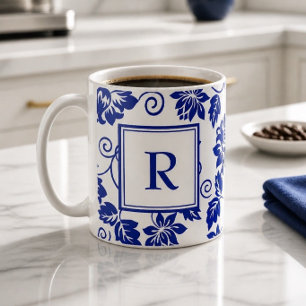 Blaue Gartengestaltung Monogramm Kaffeetasse