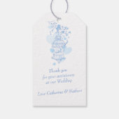 Blaue Gastgeschenk Hochzeit für Vogelkäfige Geschenkanhänger (Rückseite)