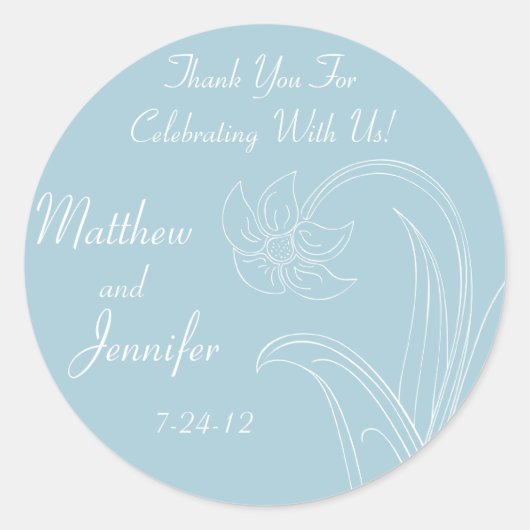 Blaue Gastgeschenk Hochzeit-Labels mit benutzerdef Runder Aufkleber (Vorderseite)