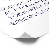 Blaue Gastgeschenke Hochzeiten bitte ein Zeichen n Poster (Ecke)