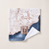 Blaue Gate-Rose Gold-Marmor-Monogramm Badhandtuch Set (Waschlappen)