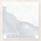 Blaue Gate Signatur Weißer Marmorsilber Glasuntersetzer (Rückseite)