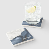 Blaue Gate Signatur Weißer Marmorsilber Steinuntersetzer (Seitenansicht)