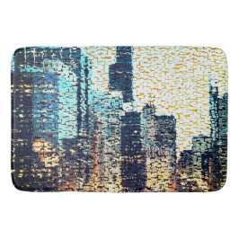 Blaue Gebäude im Mosaikstil mit Relief Badematte