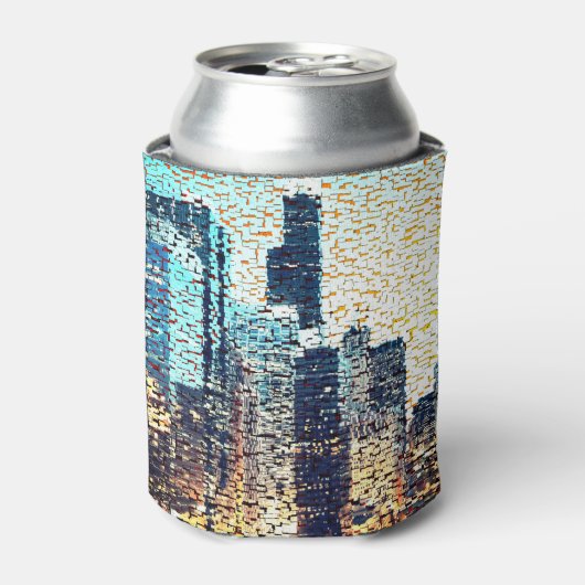 Blaue Gebäude im Mosaikstil mit Relief Dosenkühler (Kanne Vorderseite)