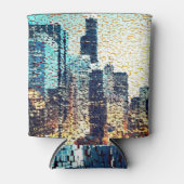 Blaue Gebäude im Mosaikstil mit Relief Dosenkühler (Vorderseite)