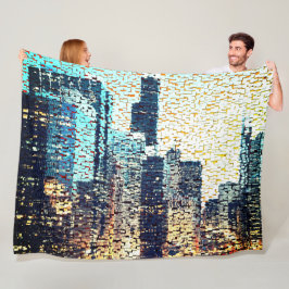 Blaue Gebäude im Mosaikstil mit Relief Fleecedecke